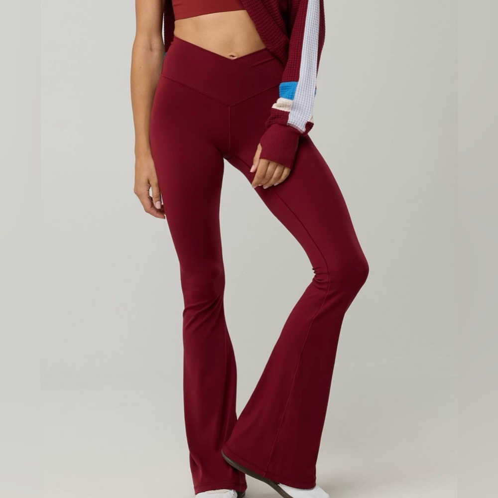 Aerie Deep Cherry Flare Leggings (Small Tall) SET with Sports Bra